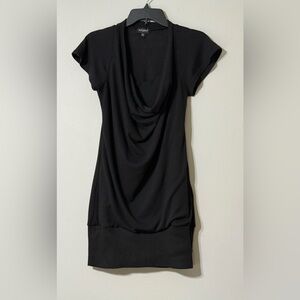Tempted Black Cowl Neck Tunic Mini Dress Y2K Ribbed Hem Cap Sleeve - Size M 🖤